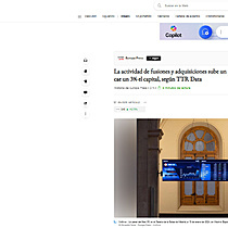 La actividad de fusiones y adquisiciones sube un 10% hasta abril pero cae un 3% el capital, segn TTR Data